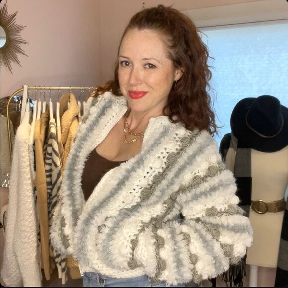 Junior Collection Mervyns Vintage 70s Knit Chunky Bauble PomPom Sweater Jacket S - Picture 3 of 7